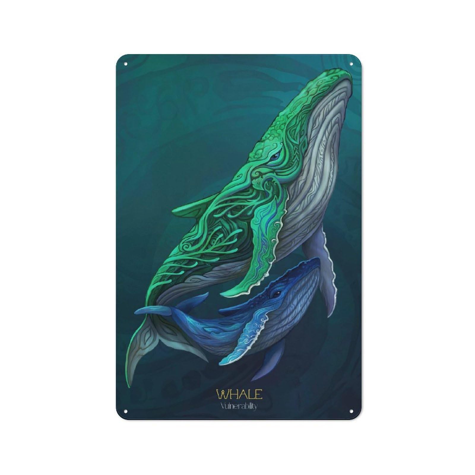 Junmoney Two Whales In Teal And Blue 30X20cm Rustic Metal Sign With For Guest Room Or Hallway, For Vintage Wall Decor Fans, For Metal Sign Collectors