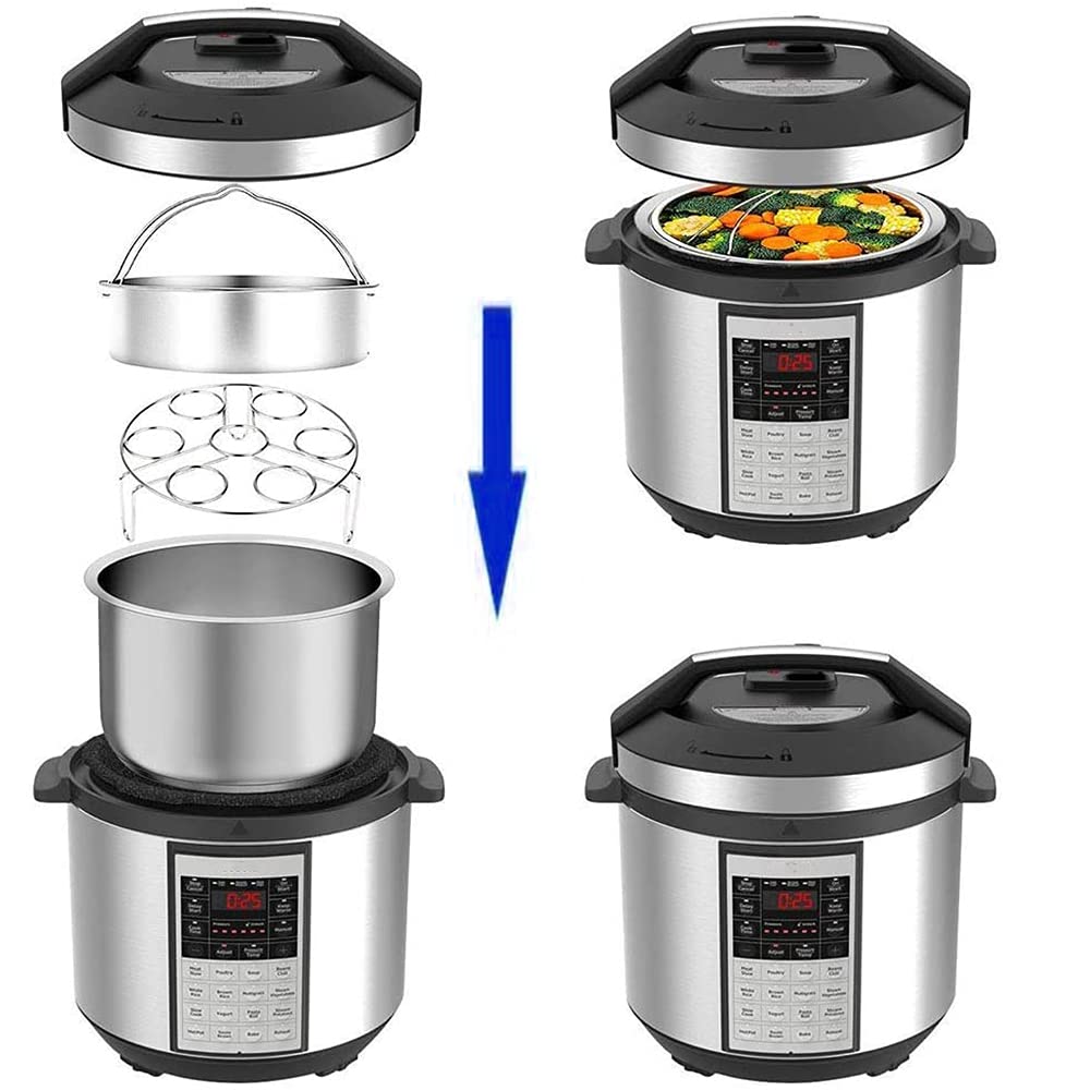 Set Cestelli Vapore, 3 Pezzi Accessori Pentola Pressione, Include Cestello Cottura Vapore, Cestello Cottura Vapore Uova, Divisore, per Pentola a Pressione Istantanea da 5,6,8 Qt 4/5/6 Litri