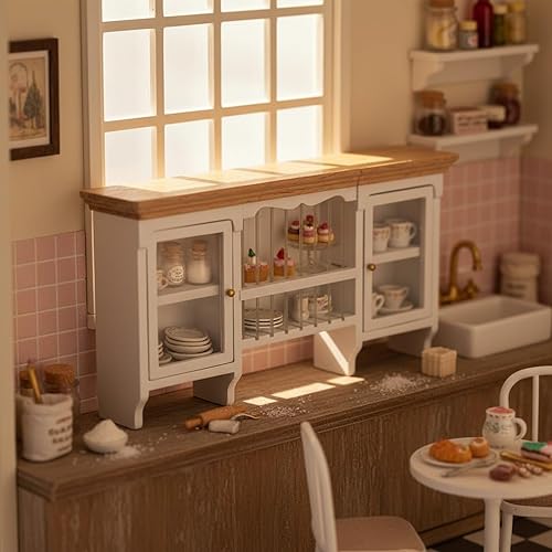 Miniatura 5 de 1/12 Miniatura Gabinete de almacenamiento montado en la pared Pintado a mano casa de muñecas Armario hecho a mano Mini estante (blanco)