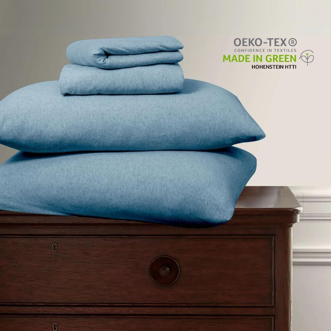 Queen Blue Cotton Jersey Sheet Set with Deep Pockets