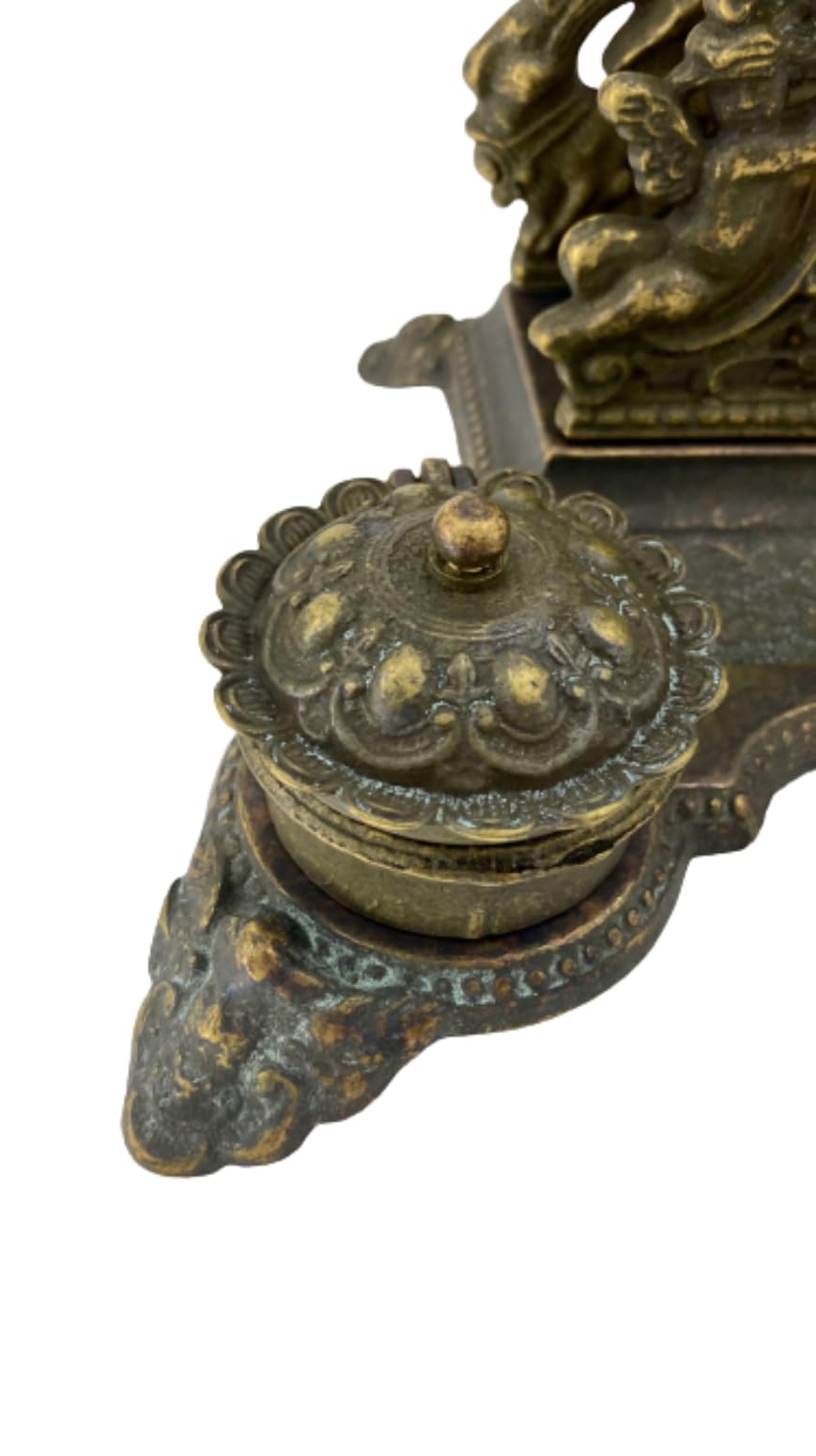 Calamaio Porta Lettere in Ottone Brunito per scrittoio da scrivania Stile Barocco Artigianato Made in Italy