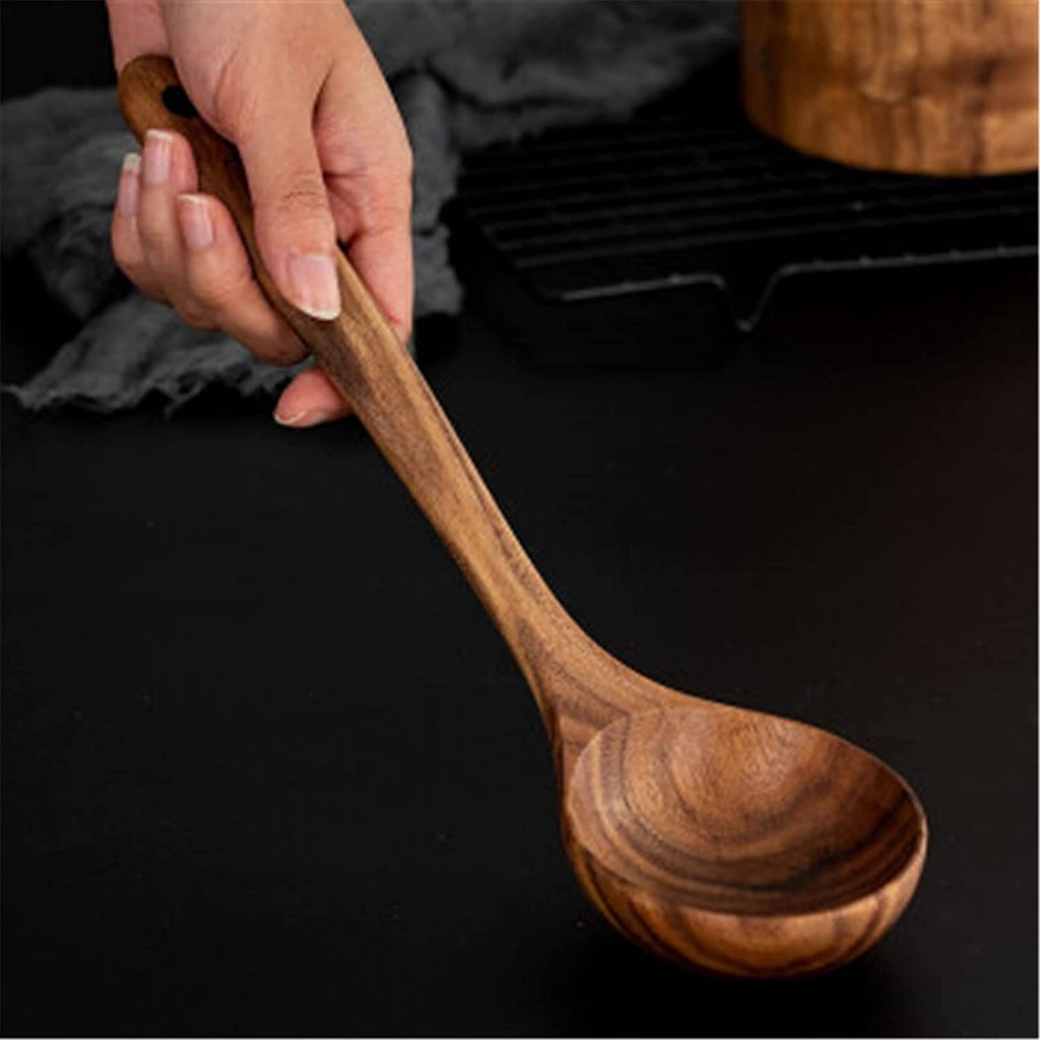 Cucharón de madera,Cucharas Utensilio,Cucharón de madera Vajilla Hogar Cuchara de madera Cocina Grande Mango largo Cuchara de madera Estilo japonés Cuchara de madera Cuchara de agua Cuchara de verdura