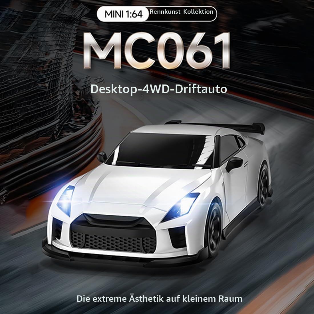 NULA 2,4 GHz 4CH 1:64 Mini RC Drift Auto, Desktop-4WD-RC-Driftwagen mit LED-Beleuchtung, proportionaler Gas- und Lenkung sowie 2 Geschwindigkeitsmodi – Sportwagen für Erwachsene