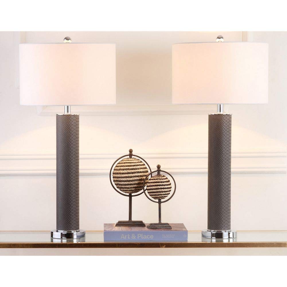 Lighting Collection Ollie - Juego de 2 lámparas de mesa modernas y contemporáneas de piel de serpiente sintética gris de 32 pulgadas para dormitorio, sala de estar, oficina en casa, 2