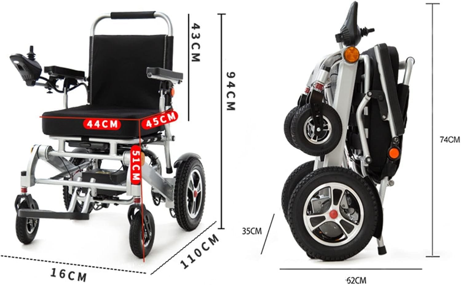 Sedie A Rotelle Elettriche Sedia A Rotelle Pieghevole Leggera con Telecomando Cuscinetto da 250 kg, per Anziani Standard,40A