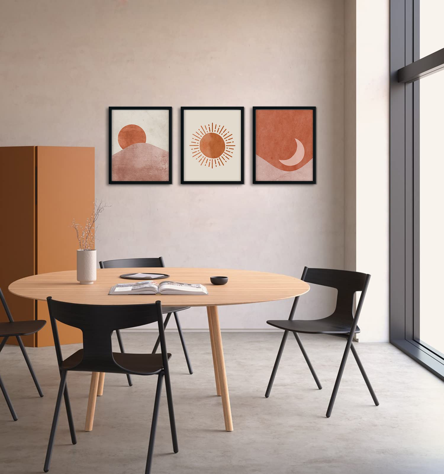 Wandbild Sonne & Mond Im Holzrahmen – Schwarz-weiß, Boho, 40,6x61 Cm, Für Wohnzimmer & Schlafzimmer
