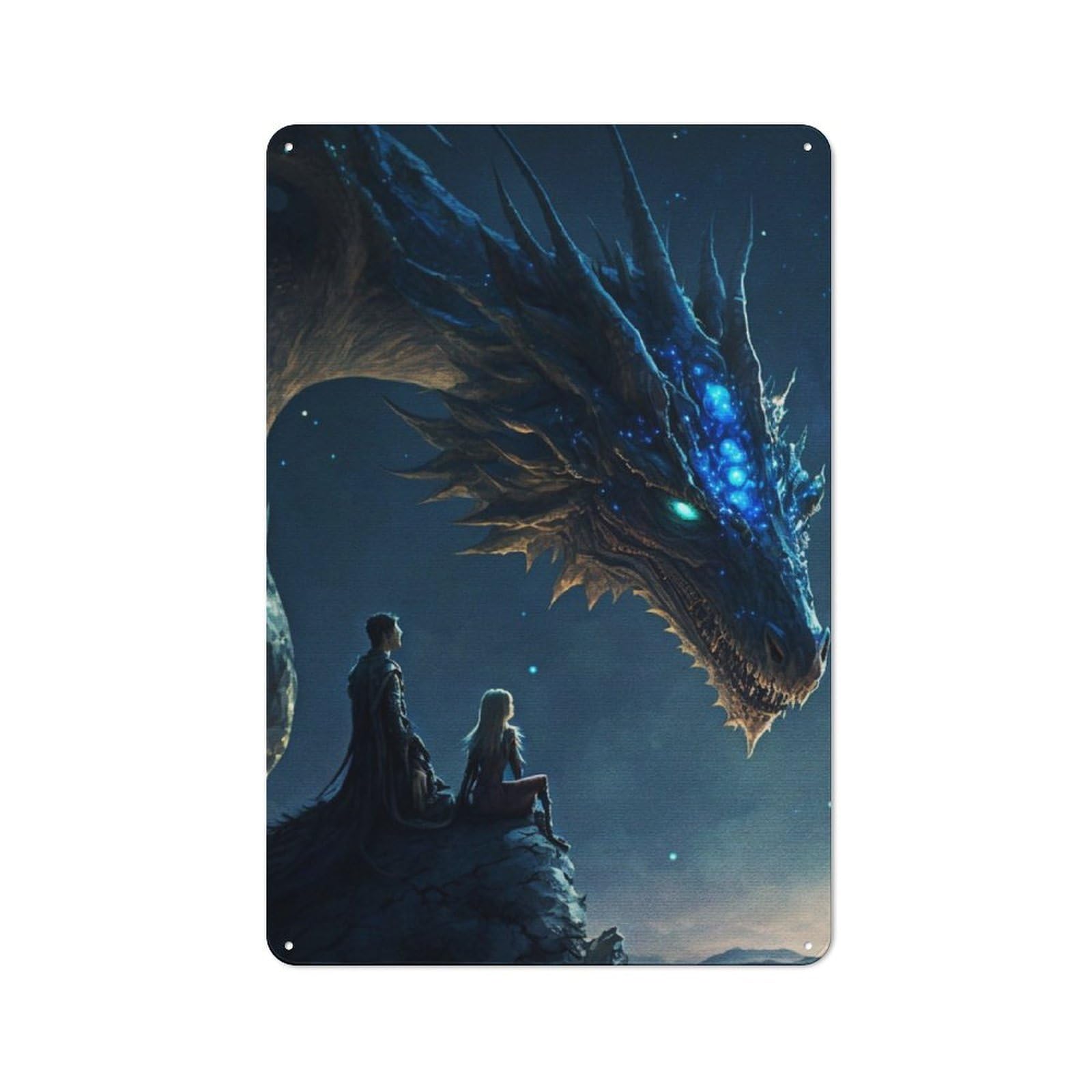 Junmoney Blue Dragon Appearance Printed Metal Sign 30X20cm For Studio Or Craft Room, For Creative-Space Collectors