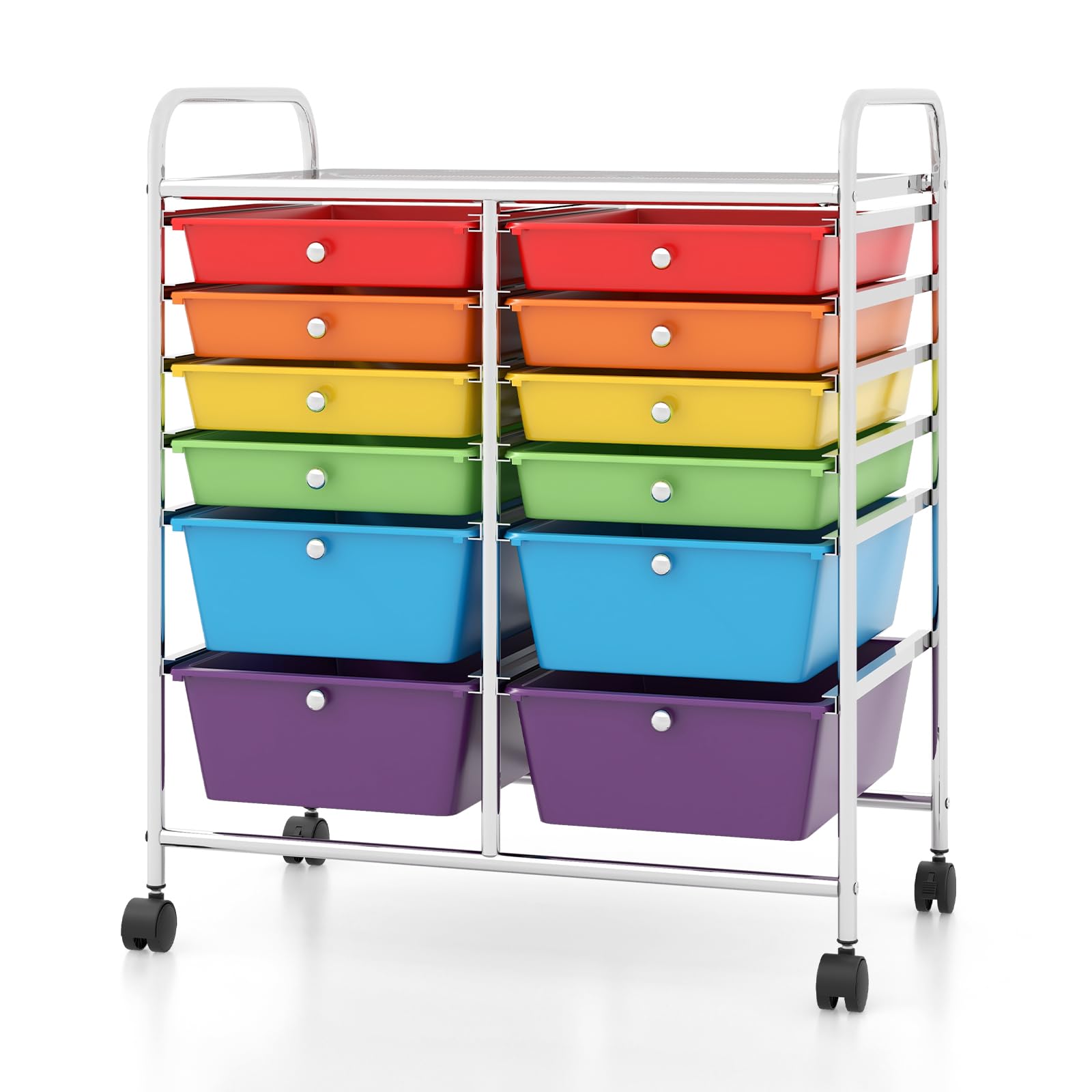 GIANTEX Rollwagen mit 12 Schubladen stapelbar, Schubladenwagen Badrollwagen Küchenwagen mit feststellbaren Rollen, Aufbewahrungswagen Haushaltswagen für Küche Bad Büro 64x38x75 cm (Bunt)