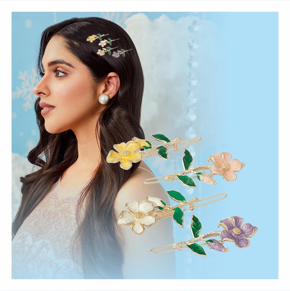Hair Drama Co. Multicolor Floral Hair Pins Hair Clip Brooch for Girls & Women with Beautiful Crystals Modern, Stylish Trendy & Designer Hair Accessories - Set of 4 (B0BSDN975Z) Amazon Price History, Amazon Price Tracker