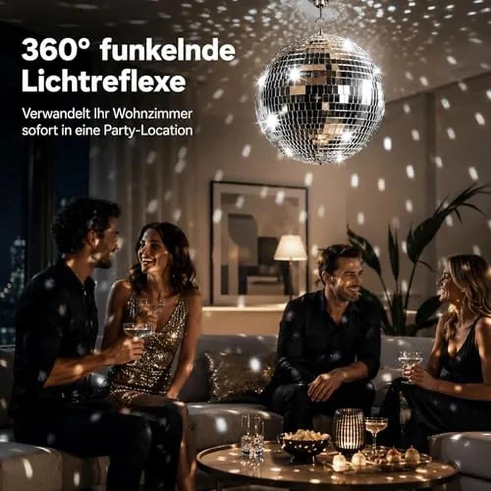 Spiegel-Discokugel 25cm,Discokugeln Zum Aufhängen,Spiegelkugel 25cm mit Selbstklebende Mini Spiegel und Haken Selbstklebend,Spiegelkugeln Disco Kugel,Ideal für Partys Oder DJ-Lichteffekt