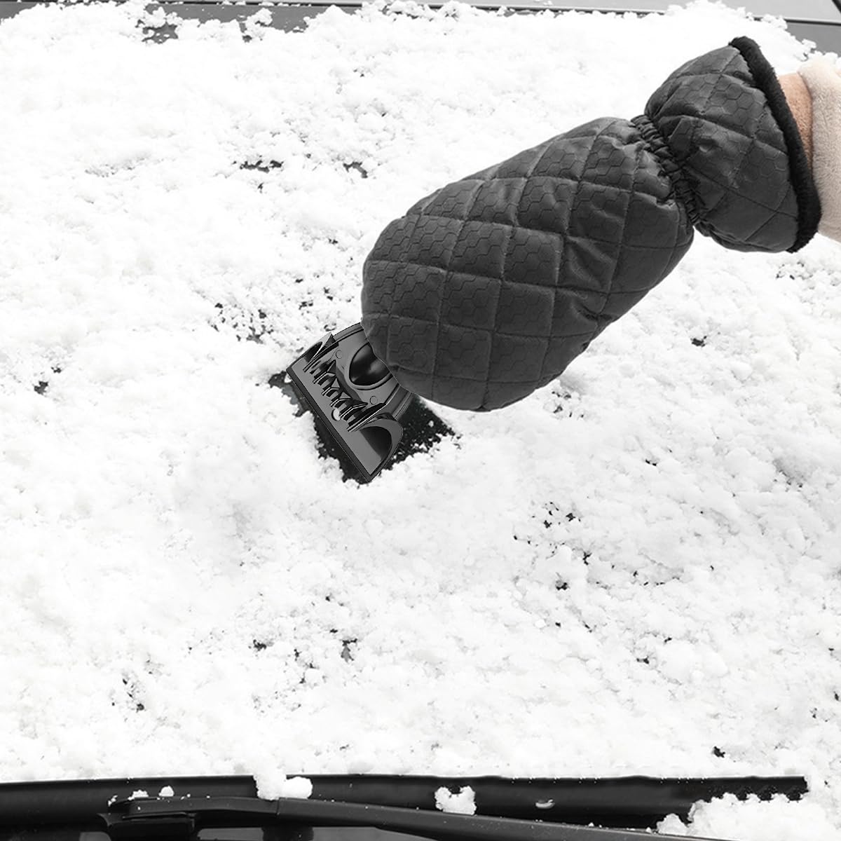 Osilly 2 raschietti per ghiaccio per auto, spazzola da neve per la pulizia dell'auto, con guanto termico impermeabile e caldo, per parabrezza del veicolo, da raschiare il gelo e il ghiaccio,