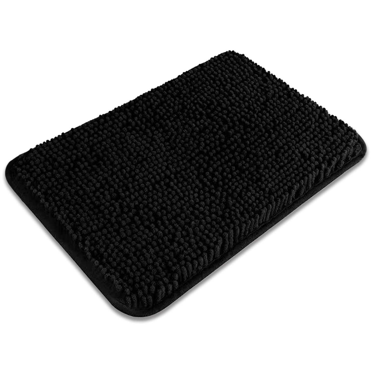 PureSwan Small Bathroom Rug 12"x18" – Washable and Absorbent Bath Mat, Non Slip, Thick Soft Chenille Bath Rugs for Bathroom, Shower, Sink, Dog mat(Black)