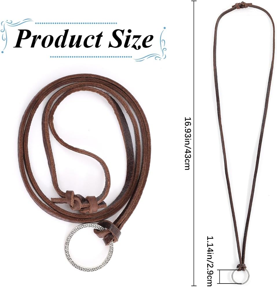 GORGECRAFT Leather Glasses Necklace Brown Cowhide Retro Cord Adjustable Hanging Loop Silver Round Ring Sunglasses Eyeglasses String Holders Strap Chain for Glasses Holder Accessories Men Women