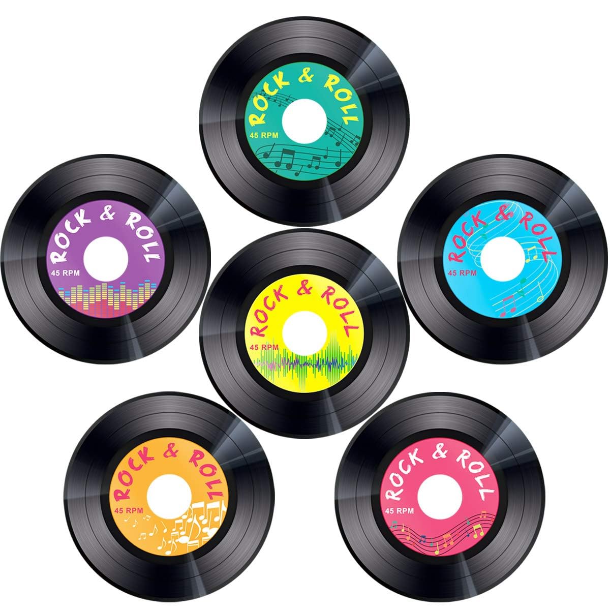 Fancy Land 30pcs Record Cutouts 1950's Rock and Roll Music Party Two Sided Decoration 7 Inches