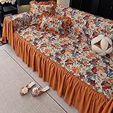Fundas de sofá con Volantes Naranjas para sofá 1/2/3/4 plazas, Funda Protectora de Muebles para sofá Vintage para Mascotas, Fundas de sofás con Estampado Floral de Campo de gr 180x180cm(71x71inches)