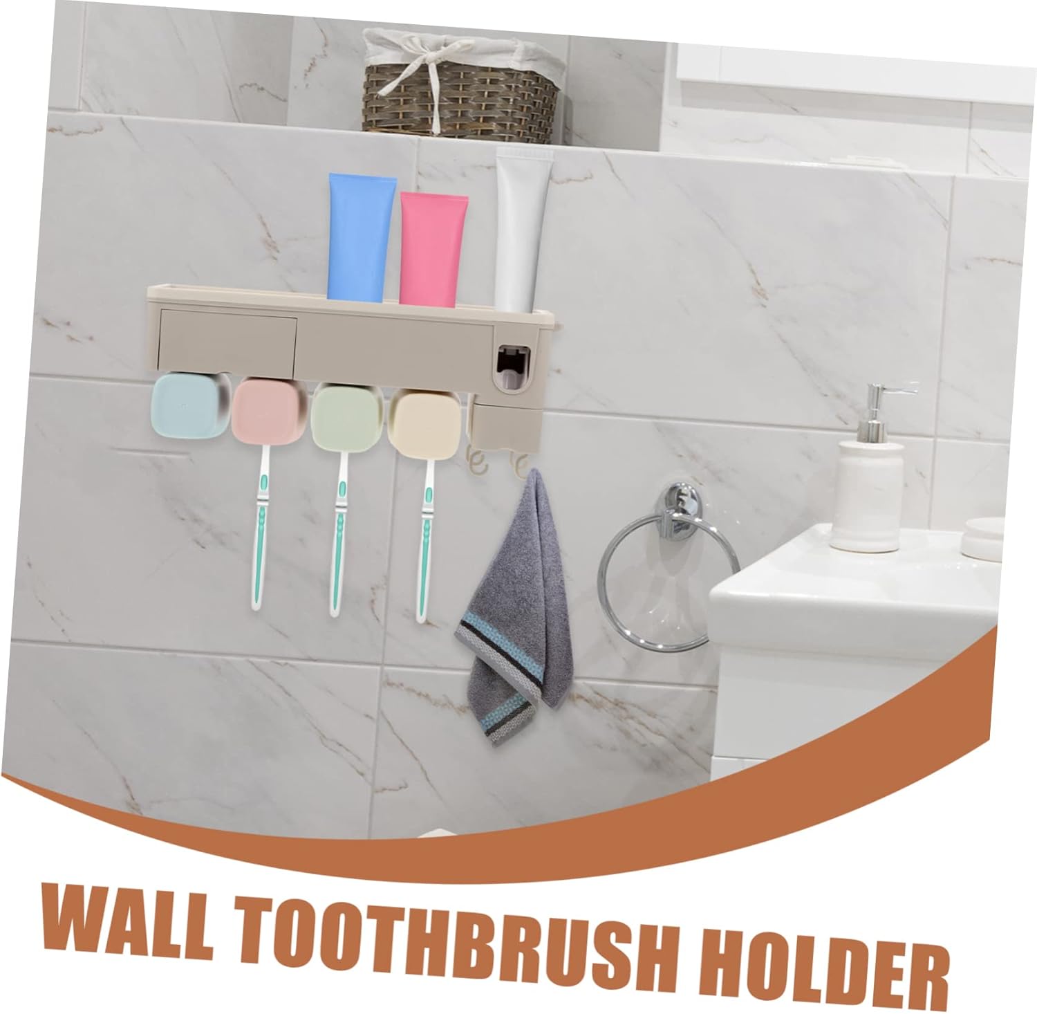 1Set Punch Automatic Toothpaste Dispenser Toothbrush Holder Wall Mounted Bathroom Organizer with Toothbrush Slots Razor Installation No Damage to Walls