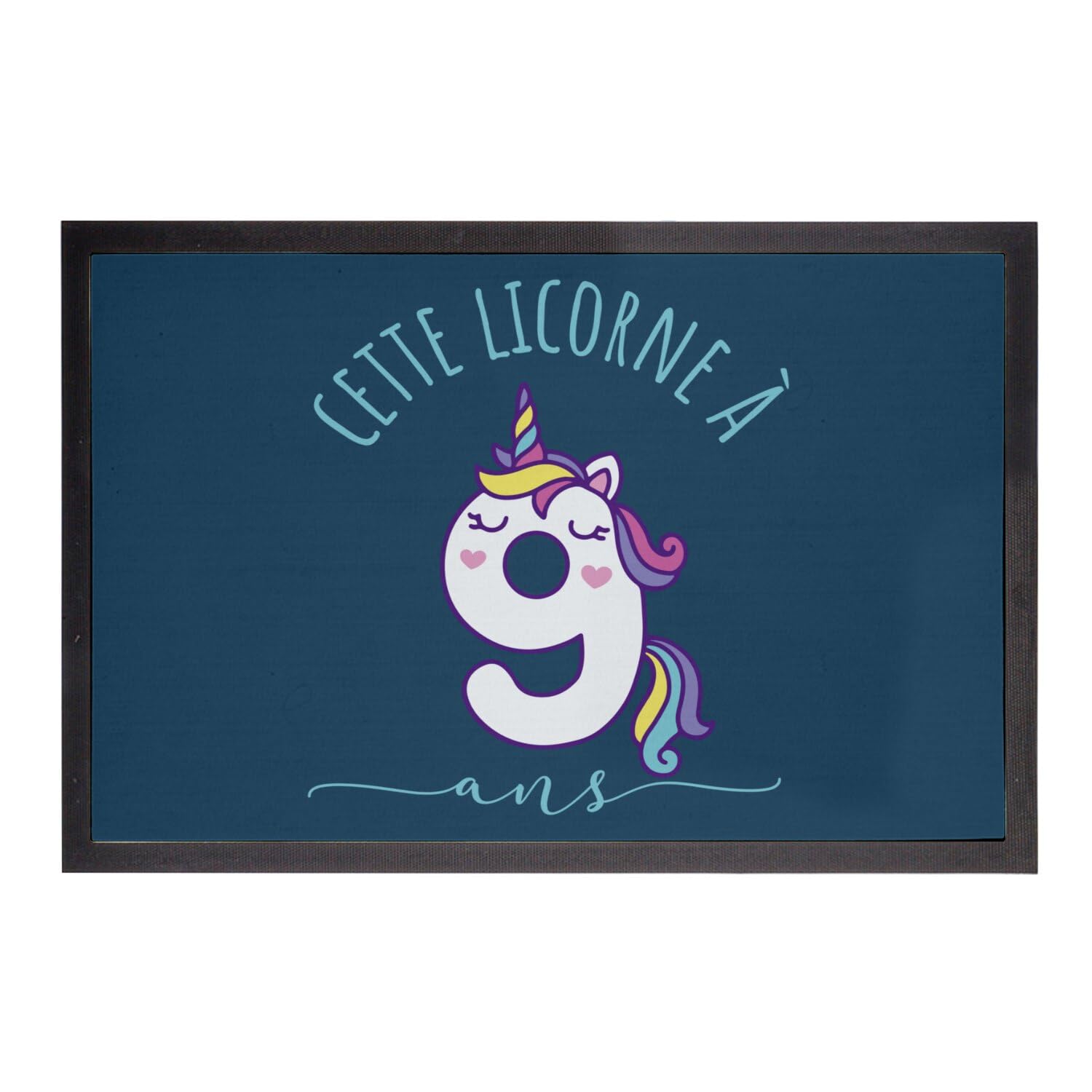 Paillasson Bleu Licorne 9 Ans pour Anniversaire Enfant 75x50cm