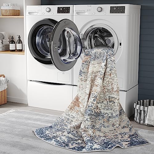 Art&Tuft Washable Rug, Anti-Slip Backing Abstract Area Rug 5x7, Stain Resistant Rugs for Living Room, Foldable Machine Washable Area Rug(TPR18-Navy, 5'x7') - Image 5