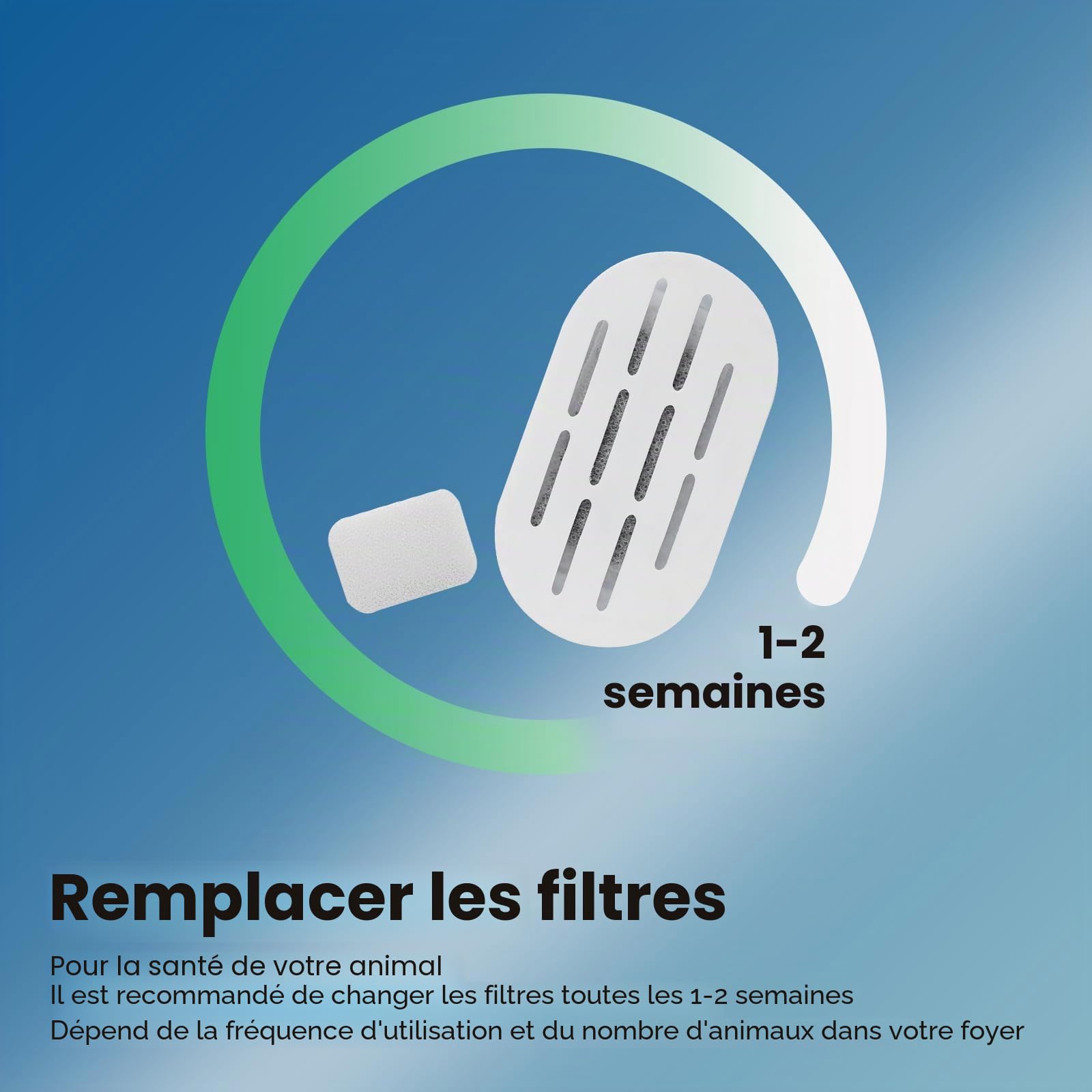 Lot de 16 filtres de Fontaine à Eau pour Chat, filtres de Rechange pour Fontaine à Eau DOOOB en Acier Inoxydable, filtres de Fontaine à Eau pour Animaux domestiques (8 filtres et 8 éponges)