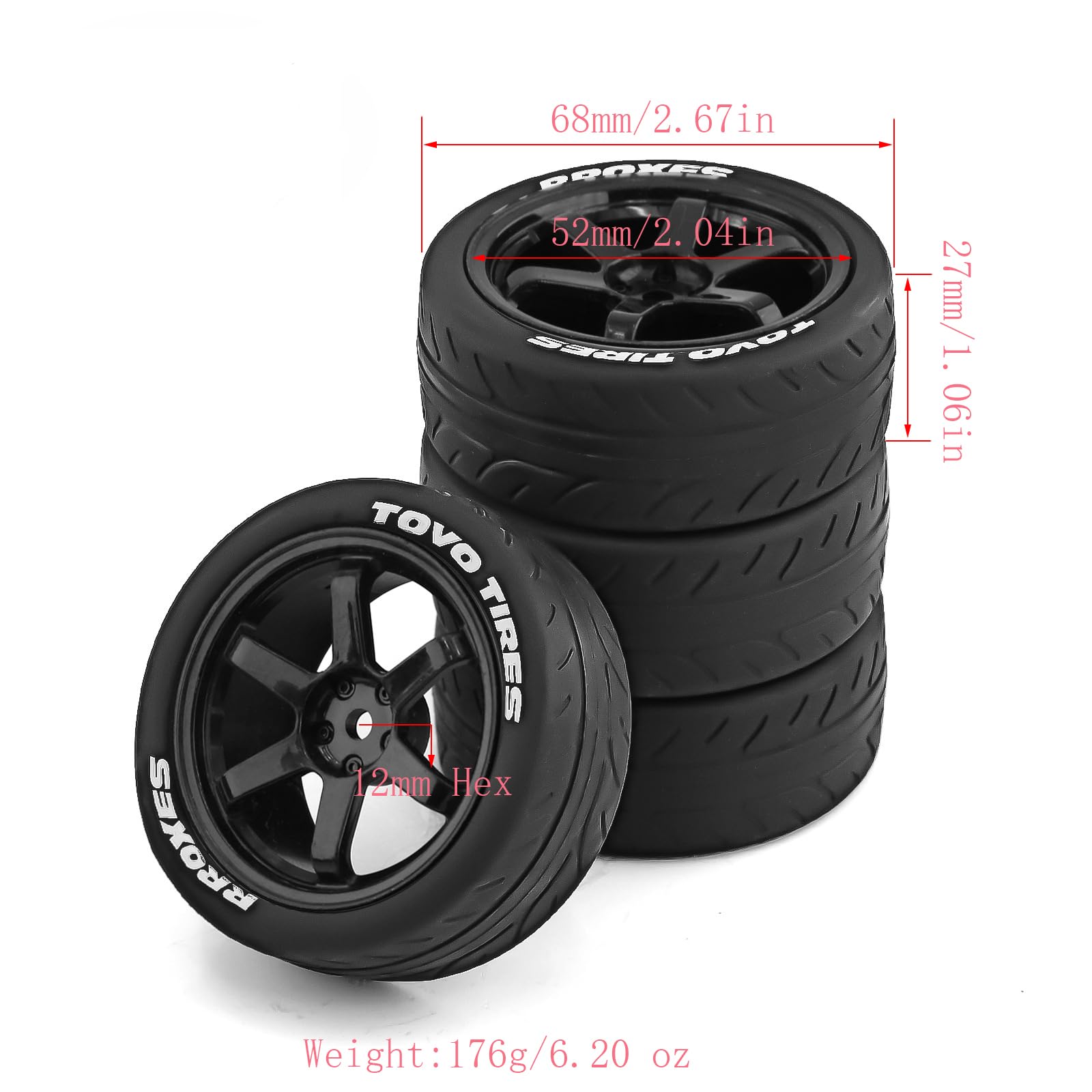 Amazon.com: Lifehead 68mm On-Road Tires and Wheels for 1/10 RC On