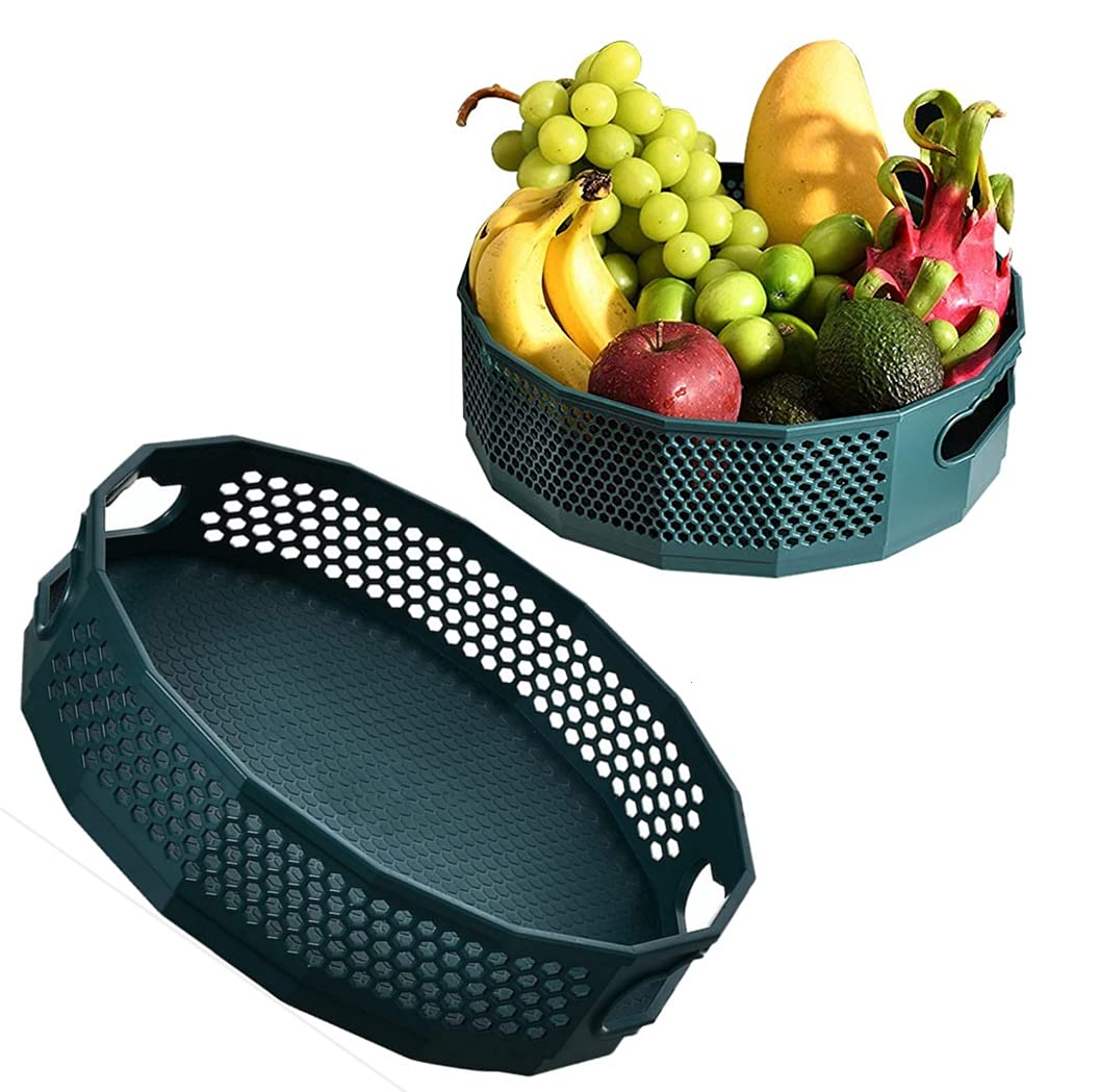 Lazy Susan Turntable, Pack Non-Slip Plastic Rotatable Spice Rack Organizer with 2 Handles, Spining Tray Storage for Kitchen Cabinet Countertop Bathroom Vanity Makeup (Green)