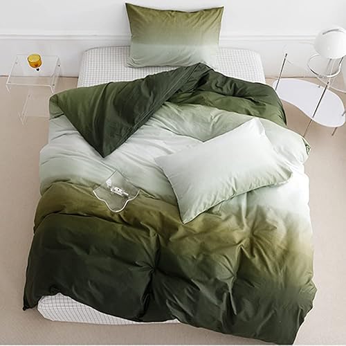 Miniatura 1 de Juego de edredón de color verde militar degradado, tamaño Queen, para mujeres y hombres, ropa de cama de algodón moderno liso, color verde cazador