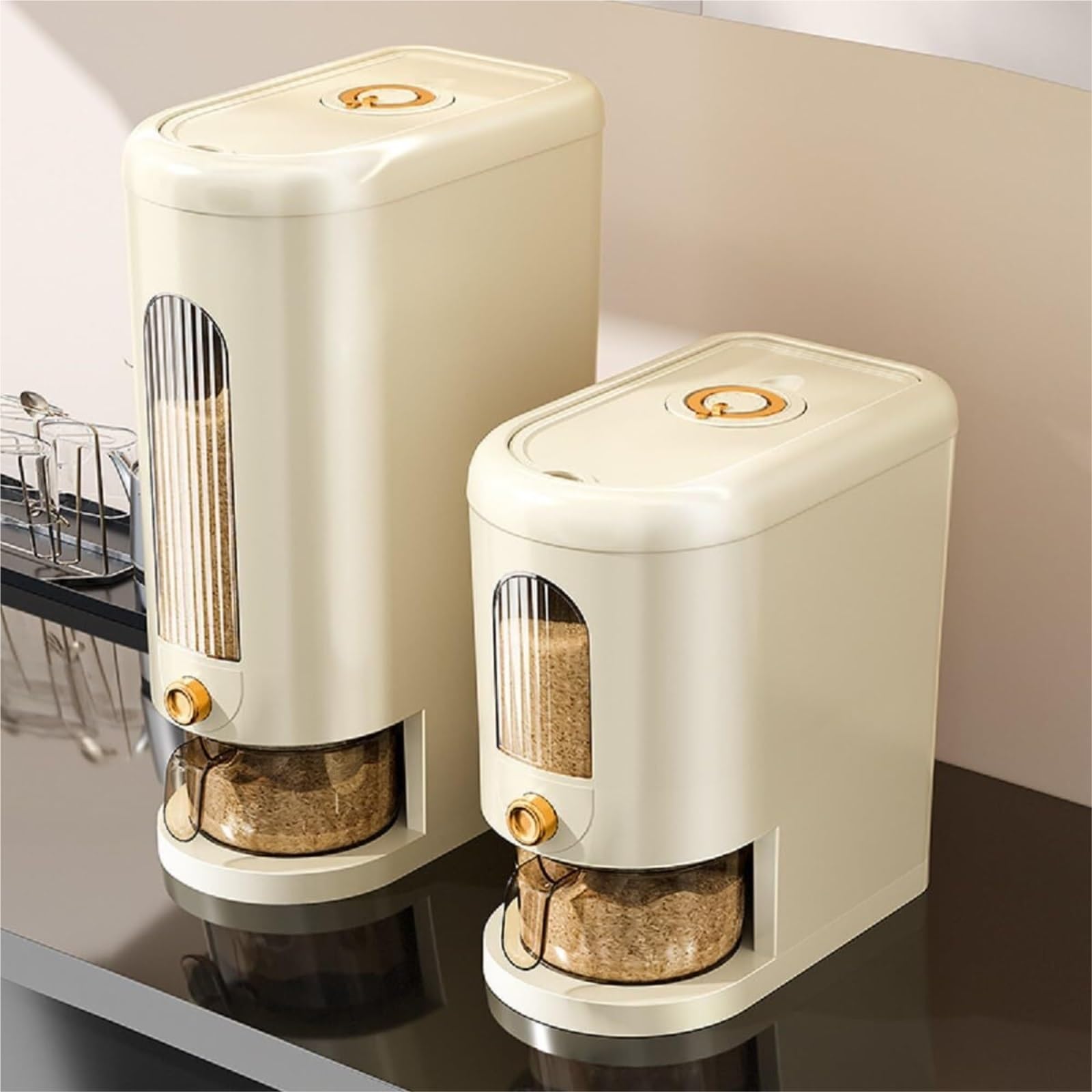 Dispenser Cereali Porta Cereali Distributore di Riso Contenitore per Cereali Grande con Misurino Secchio Distributore di Cereali per Cucina Contenitori per Pasta(27cm)
