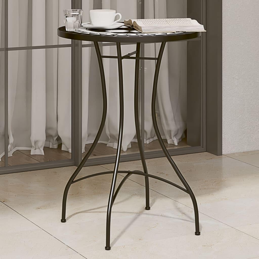 SXZenSpace OWOX Mosaic Bistro Table 50 cm, Ceramic Top, Iron Frame, Outdoor Coffee/Side/Bar Table, Black-White