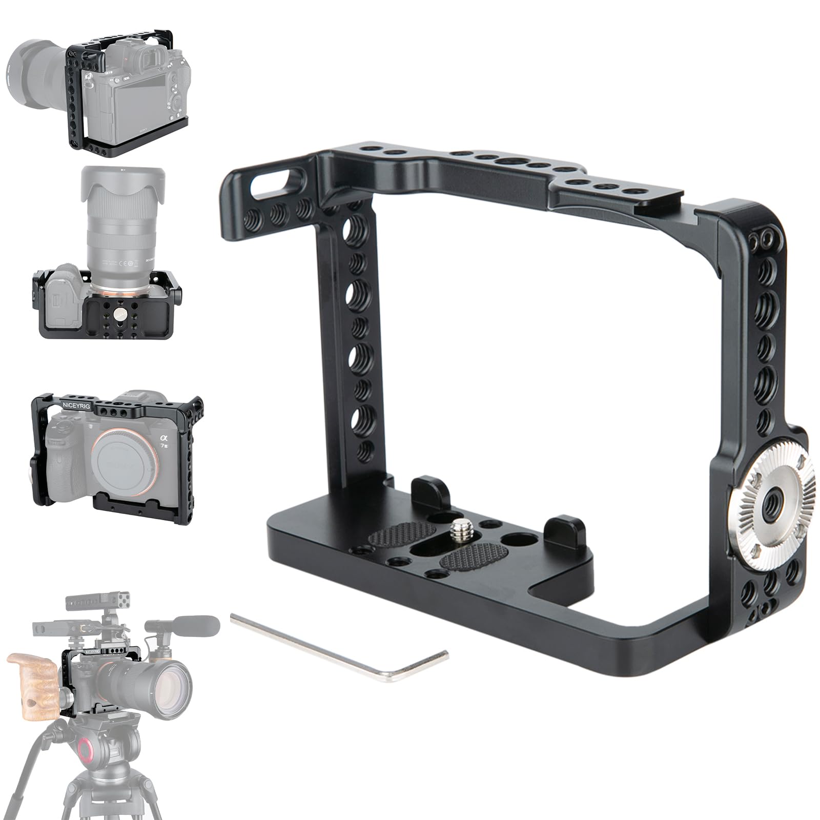NICEYRIG A7 III/A7R III/A7R II/A7S II/A7 II Caméra Cage avec HDMI Cable Clamp Arri Style Rosette pour Sony A7iiiA7ii/A7rii/A7sii/A7riii/Camera