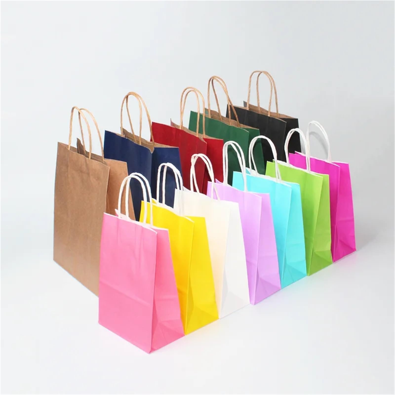 Bolsas de papel multifunción colores suaves con asas, 20 unidades, for regalo festival, compras, embalaje kraft para Envolver Regalos(Black,21x27x11cm)
