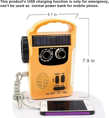 Miniatura 6 de HOSHINE Linterna LED multifuncional de 4 vías para acampar y linterna con radio AM/FM y cargador de teléfono celular, color amarillo