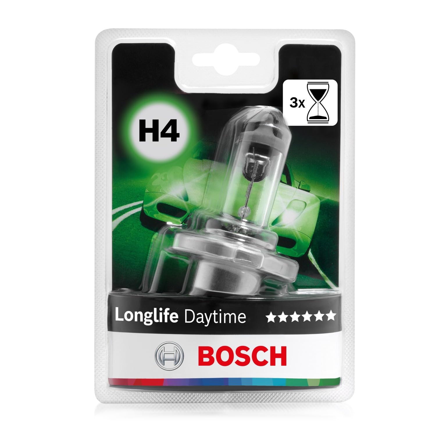 Bosch H4 (472) Longlife Daytime Halogen Headlight Bulb, 12 V 60/55 W, Long-lasting - Socket Type P43t - 1 Replacement Car Light Bulb