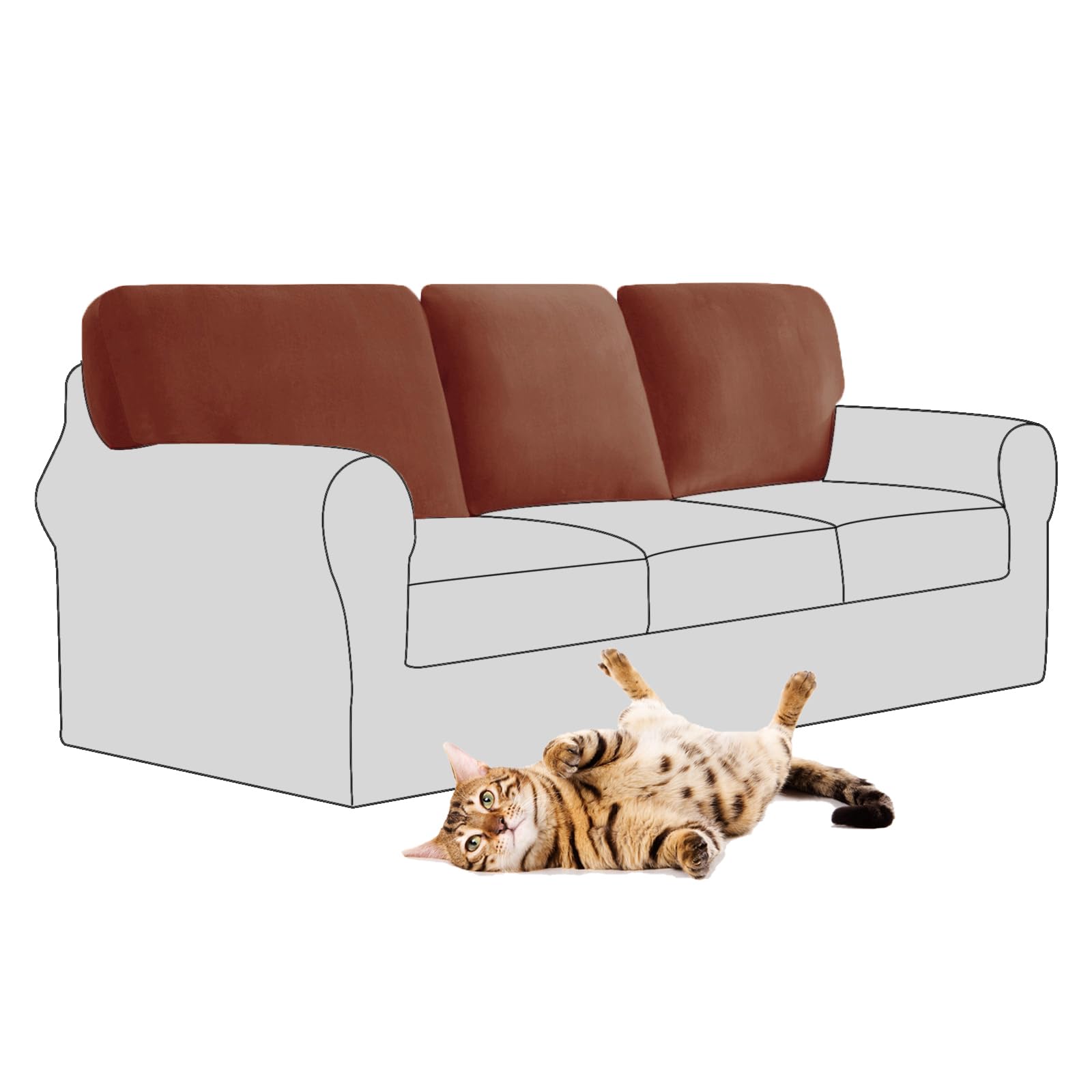 SYLC Stretch Velvet Sofa Backrest Cover, Back Cushion Covers Non-Slip Sofa Cushion Slipcovers for Couch Chesterfield Caravan RV Dinette (Sunset Coffee,3 pcs Rectangle M)