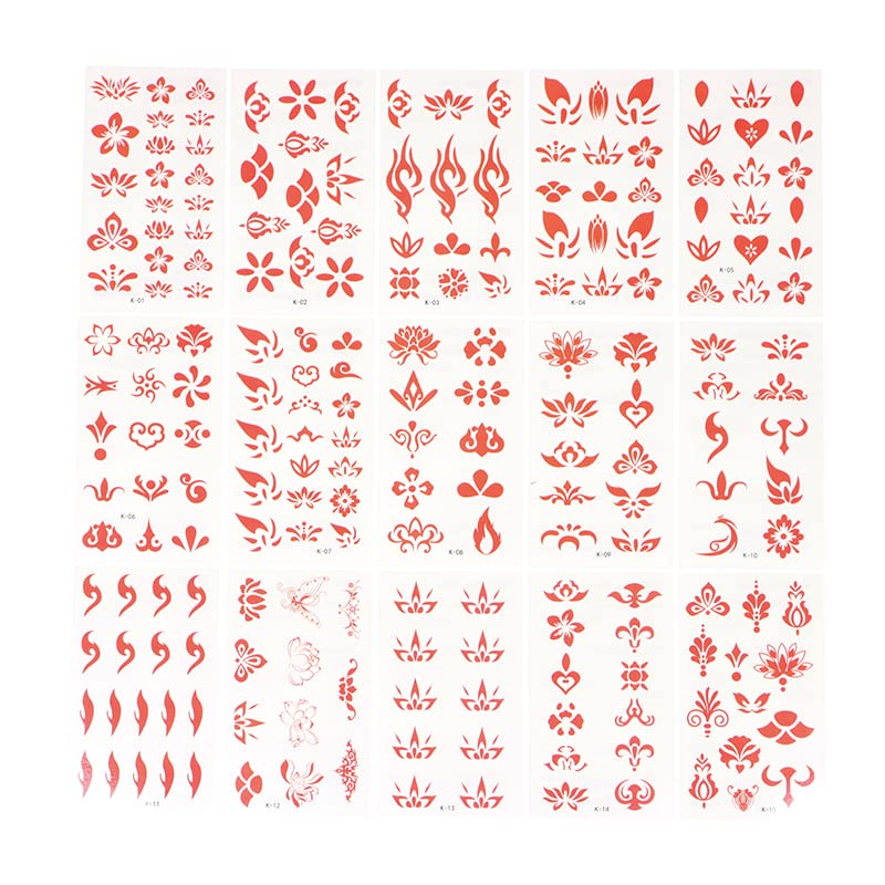 Vista 4 de 30 hojas de calcomanías chinas para la frente, juguetes para niños, niñas, mujeres, impermeables, para la frente, arte corporal, tatuajes temporales