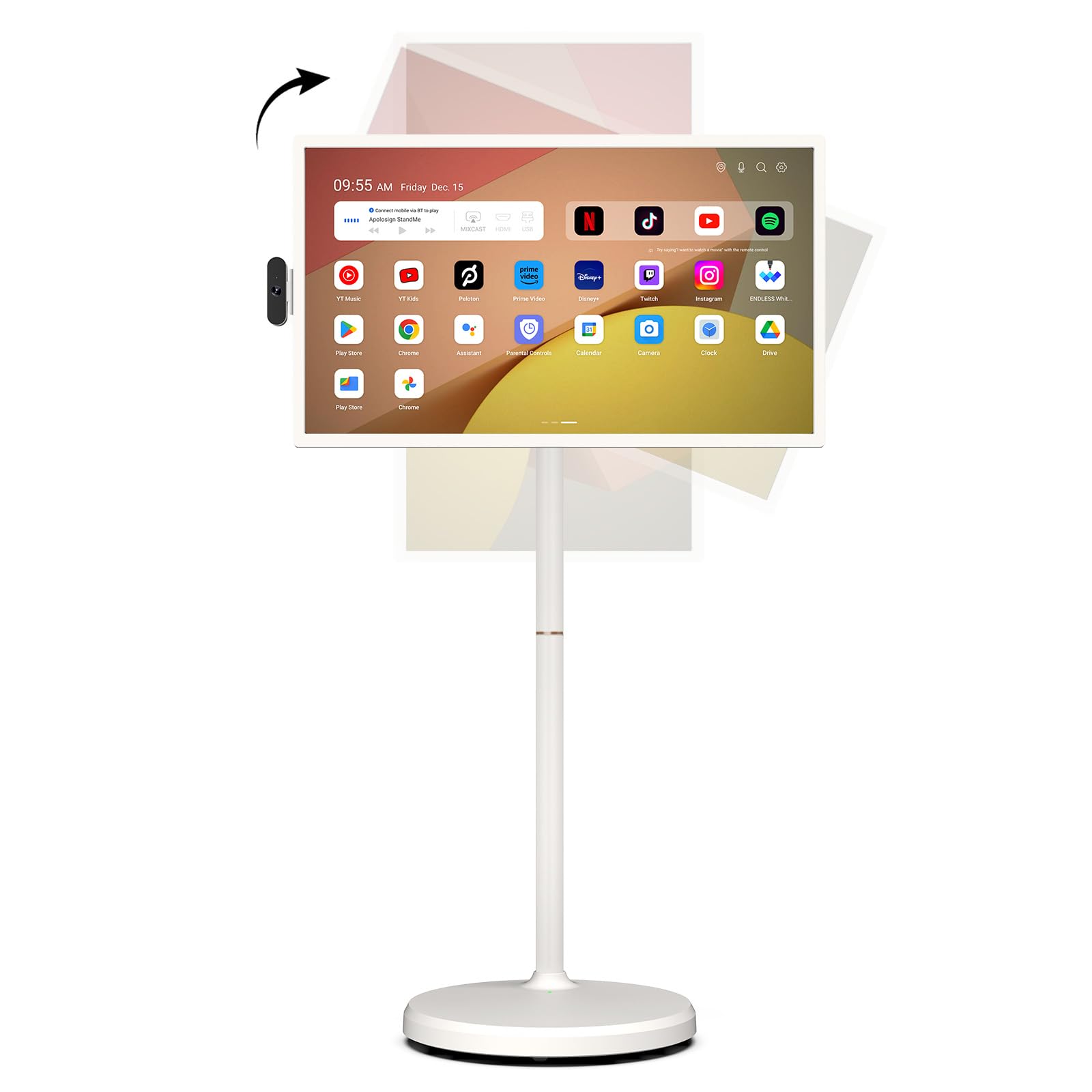 ApoloSign 32 Inch FHD Smart Portable TV 2nd Gen, 16(8+8) GB RAM+128GB, Android 15, EDLA-Certified, Rolling Tablet TV on Wheels, Built-in 15000mAh