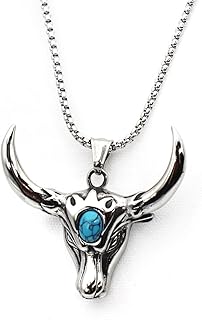 Bull Pendant,Gothic Bull Head Pendant Necklace for Men, Turquoise Bison Pendant,Hip Hop Bull Necklace Stainless Steel Viking Bull Pendant Necklace for Boy,Punk Bison Pendant Retro Rock Buffalo Pendant Necklace