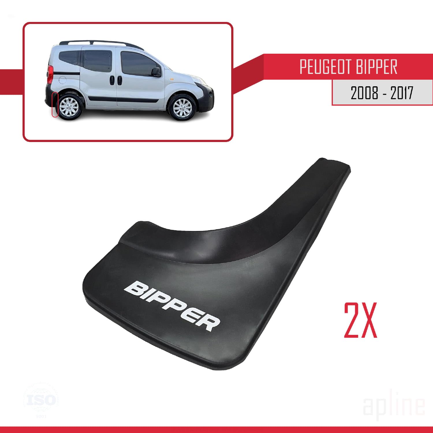 Compatible avec Peugeot Bipper 2008-2017 Jeu de Bavettes Garde-boue Avant et Arrière de Voiture 4 Pcs Noir
