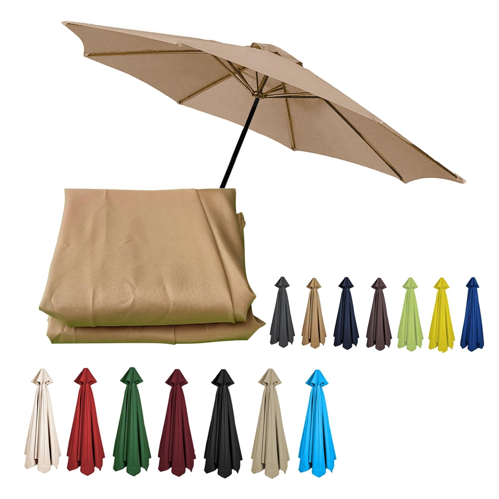 2/2.3/2.5/2.7/3/3.50m Replacement Garden Parasol Canvas 6/8 Ribs Replacement Canopy For Parasol Umbrella Replacement Cloth(Khaki,8.2ft (250cm)/6 Ribs)