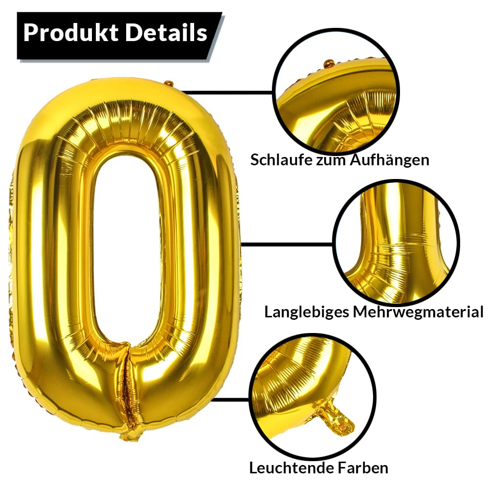 40th Birthday Balloon XXL Giant Foil Balloon Set 101 cm + 45 cm Balloon + 5 m Decorative Ribbon Foil Balloon 40 Suitable for Helium Reusable 40th Birthday Men Women 40th Birthday - Image 4