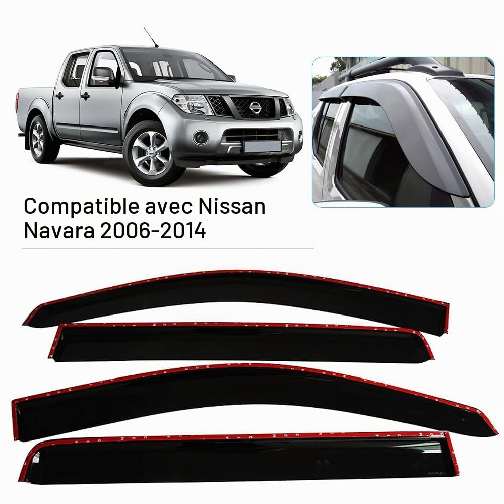 Déflecteurs de Vent Compatible pour Nissan Navara D40 2006-2014 Double Cabin Noir fumé Déflecteurs d'air