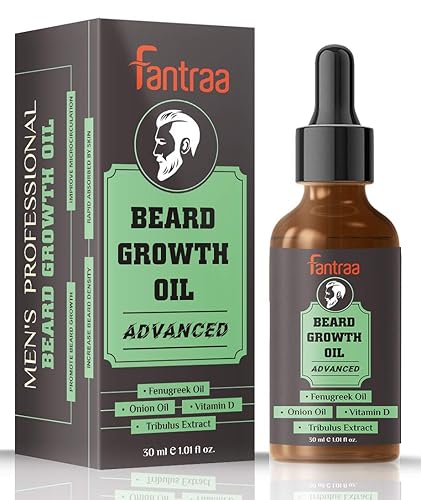 Fantraa Aceite de crecimiento de barba avanzado para hombres, más crecimiento de barba con aceite de fenogreco, aceite de cebolla y vitamina D,