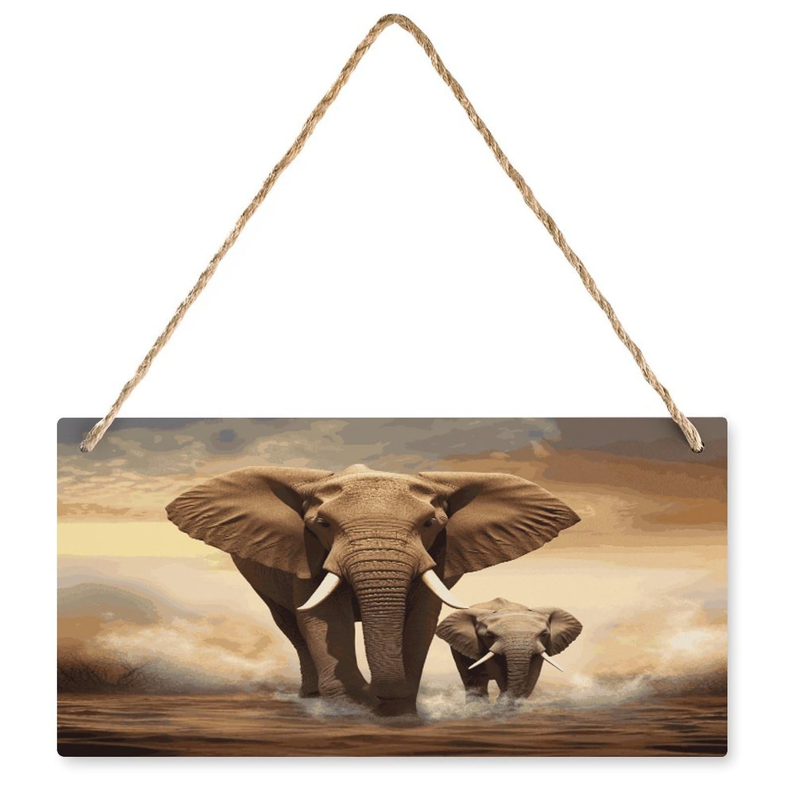 Fodpand Style Elephant And Baby Elephant Wall Art Wooden Hanging Sign Decor, Artwork For Wall Decoration, Funny Plaque For Bedroom Kitchen Living Room Home Decoration 9.8 X 4.9 Inch