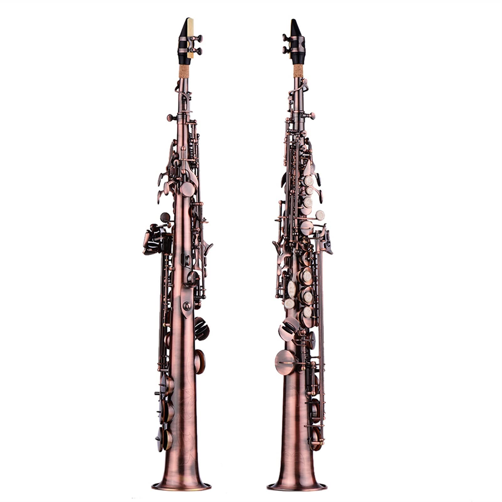 Sax Principianti Kit Professionale Bronzo Dritto Sassofono in SIB Sassofono Sax Strumento a fiato Modello Intagliato con Custodia Guanti Cinturini in Tessuto Pennello Strumento a fiato