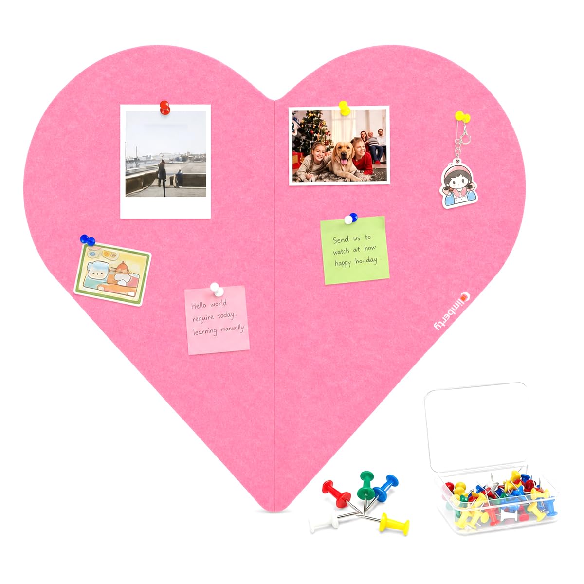 Climberty Heart Shaped Felt Pin Board 90×60cm, Photo Memo Display