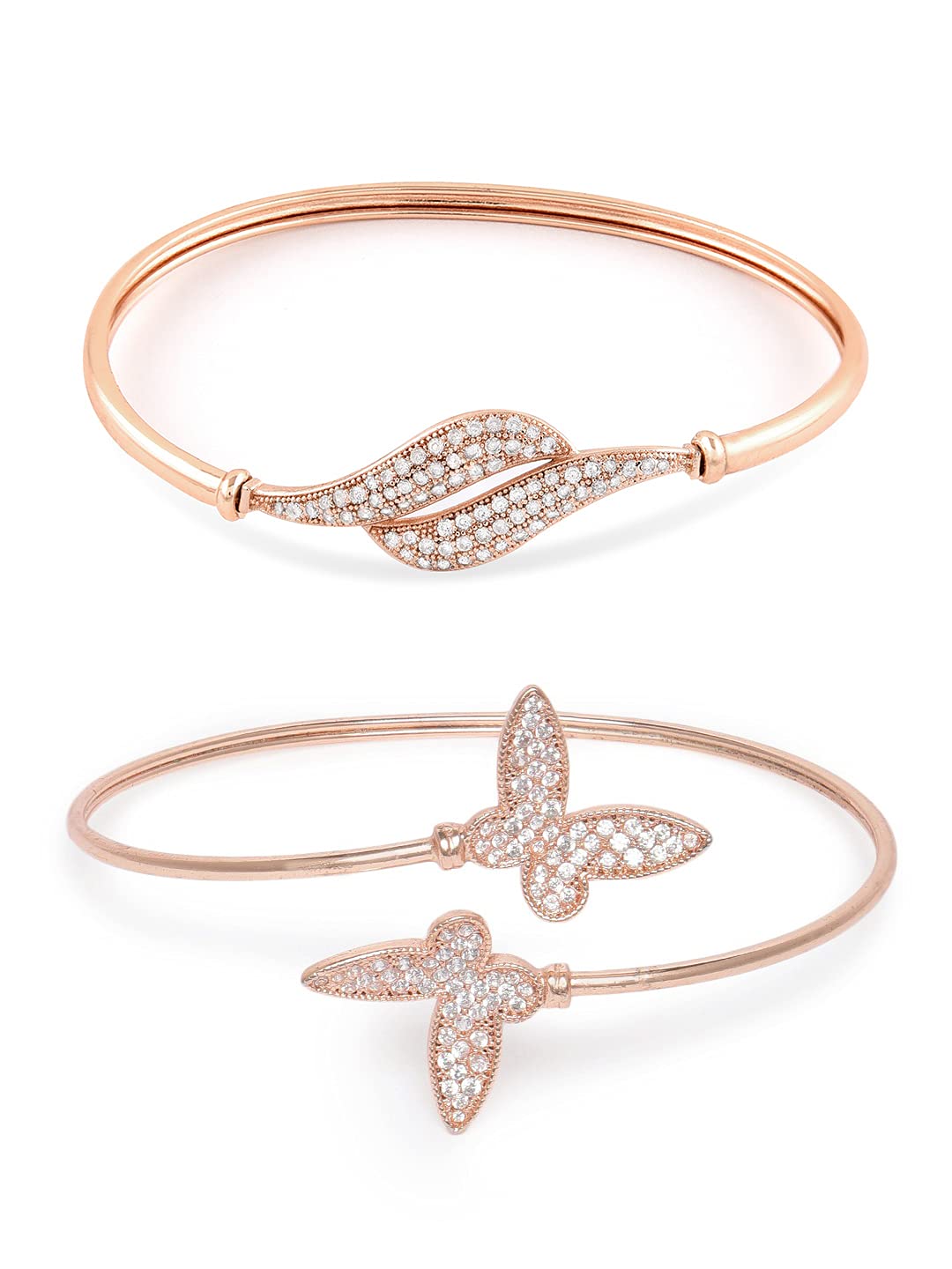 ZAVERI PEARLS Set of 2 Rose Gold Contemporary Cubic Zirconia Brass Kada Style Bracelet For Women-ZPFK11110 (B09F363JD8) Amazon Price History, Amazon Price Tracker