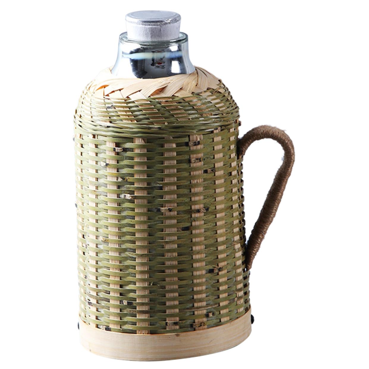 Bouteille d'Eau Isotherme Tissée en Bambou 16 L Doublure en Verre Gourde Rétro pour Randonnée et Maison Pichet sous Vide pour Thé et Eau Chaude Style Chinois Traditionnel