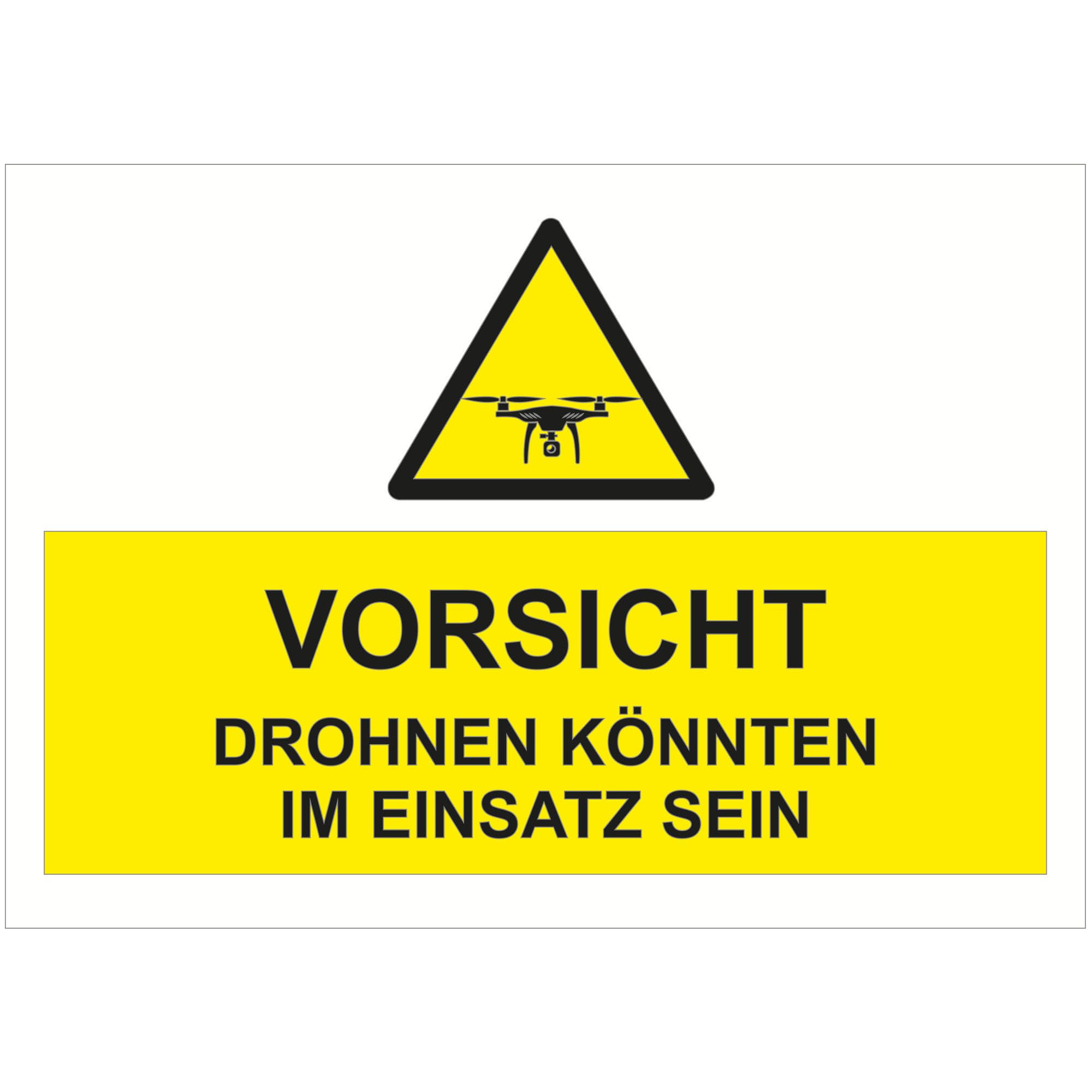 Indigos UG - Schild Vorsicht Drohnen im Einsatz - 840x594 - Hotel, Firma, Schutz, KITA, Arzt, Praxis - Sicherheit - Warnung - Aluverbundplatte 3mm, Wohnung - Hinweisschild - Warnschild