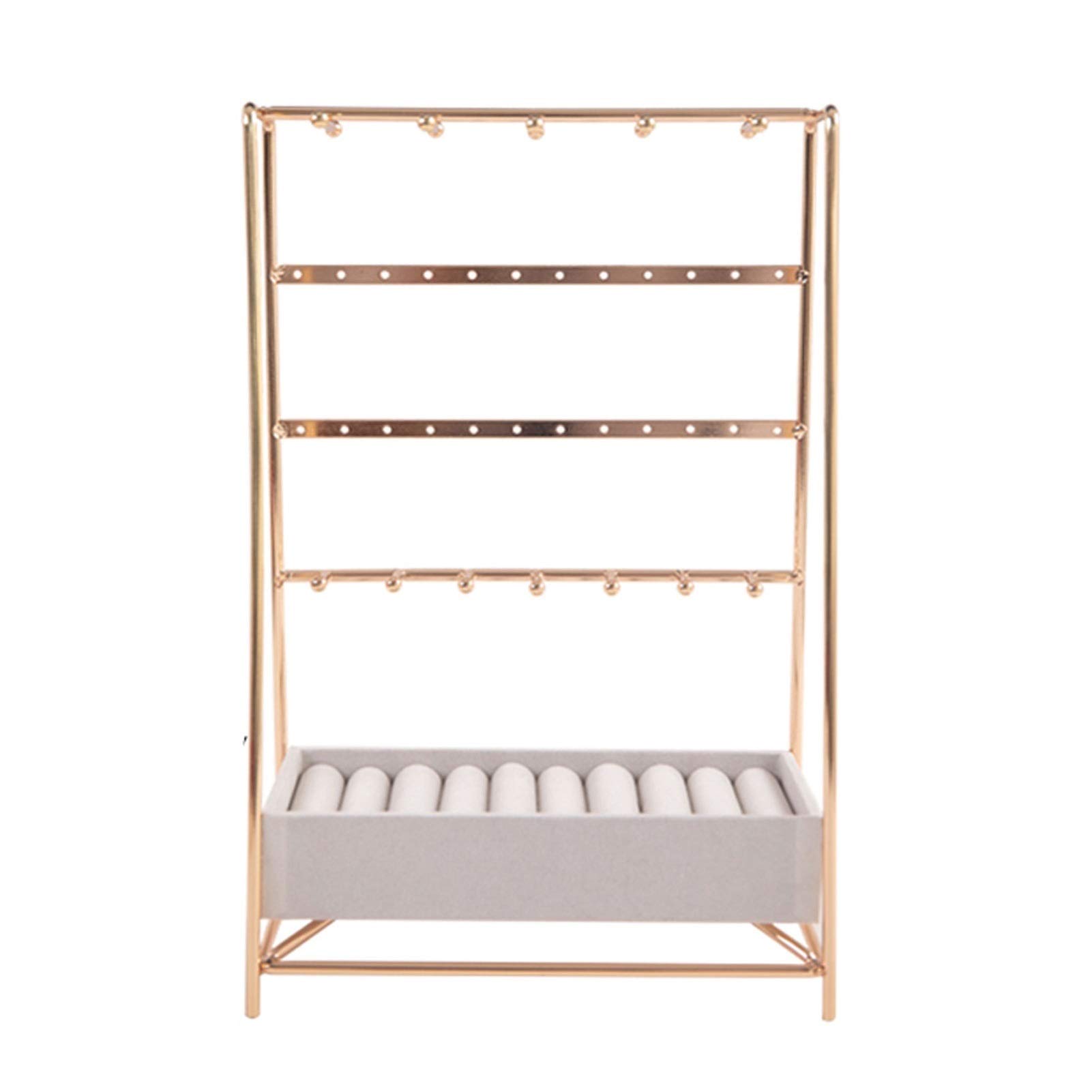 HDBCYUAZ 5 Tier Jewelry Stand, Decorative Holder Display with Velvet Tray Organizer for Necklaces, Bracelets, Earrings & Rings，6.3"×9.8"(Wit)