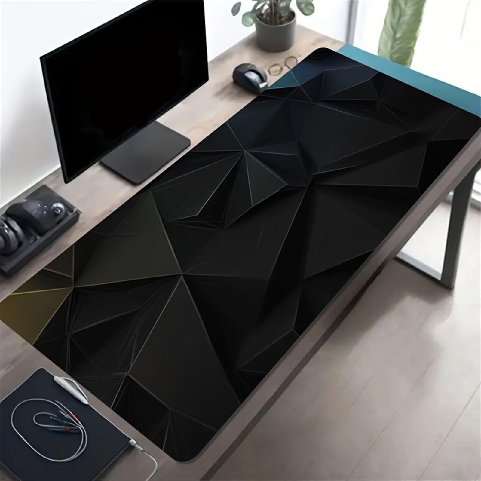 Tappetino Mouse da Gioco 1200x600x2mm, Geometria Grigia Mouse Pad XXL ad Alta Precisione e Velocità, Base in Gomma Antiscivolo Ultra-Grip, Tappetino per Scrivania Tastiera e PC