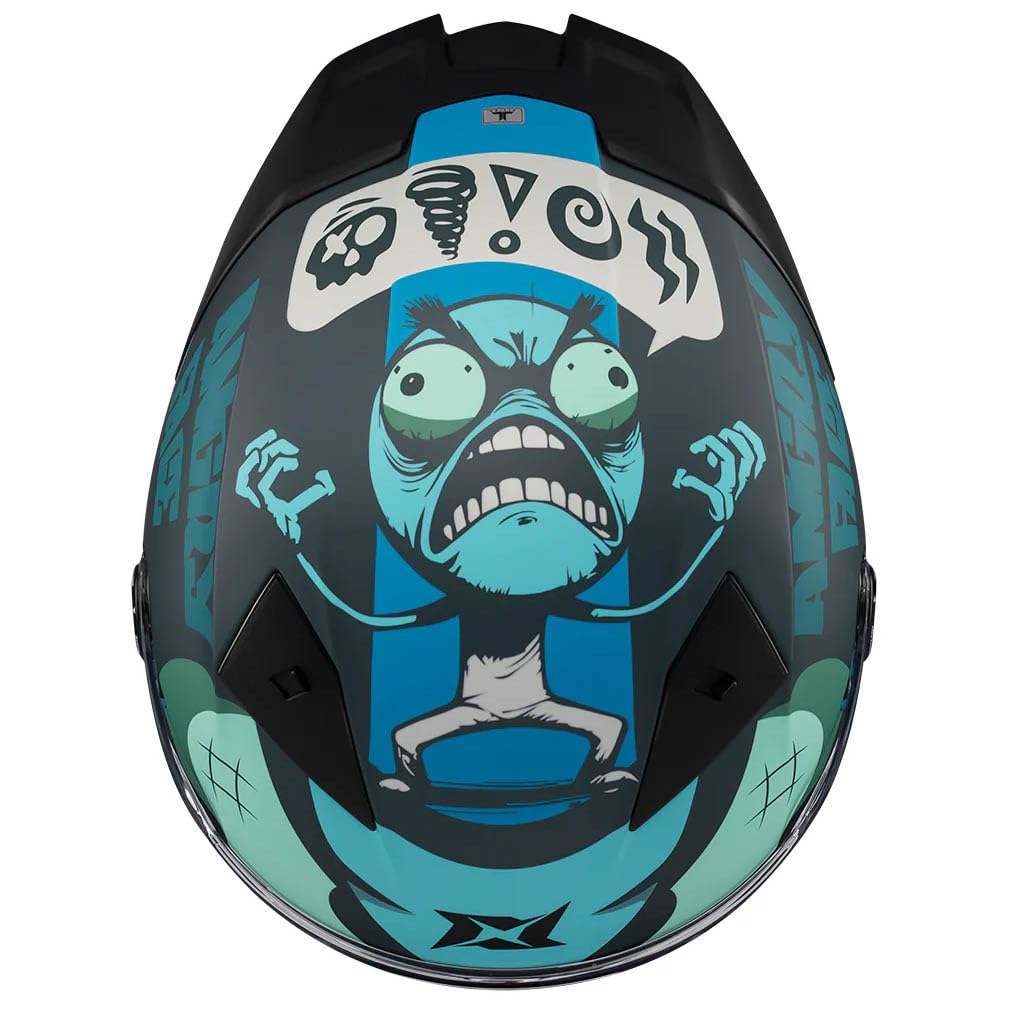 Casco AXXIS Fenix Angry Face Azul Mate - Casco de Moto Integral Unisex Hombre y Mujer - Homologado ECE 22.06